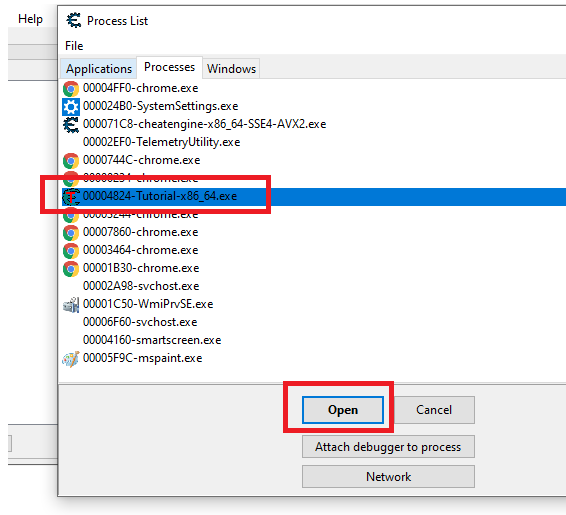 Open A Process - Cheat Engine